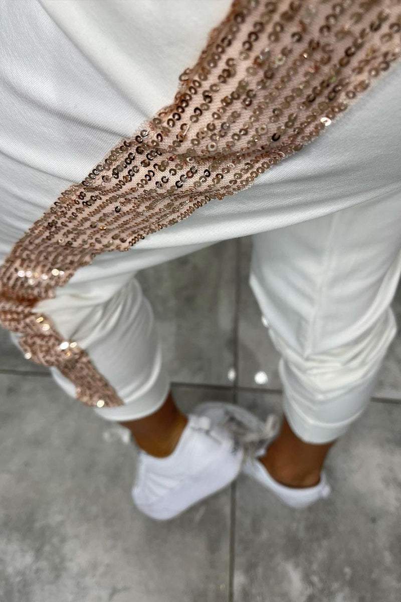 Jasmine Ensemble Loungewear Automnal pour Femme – Měkká mikina s kapucí a flitry & Pohodlné kalhoty pro každodenní komfort
