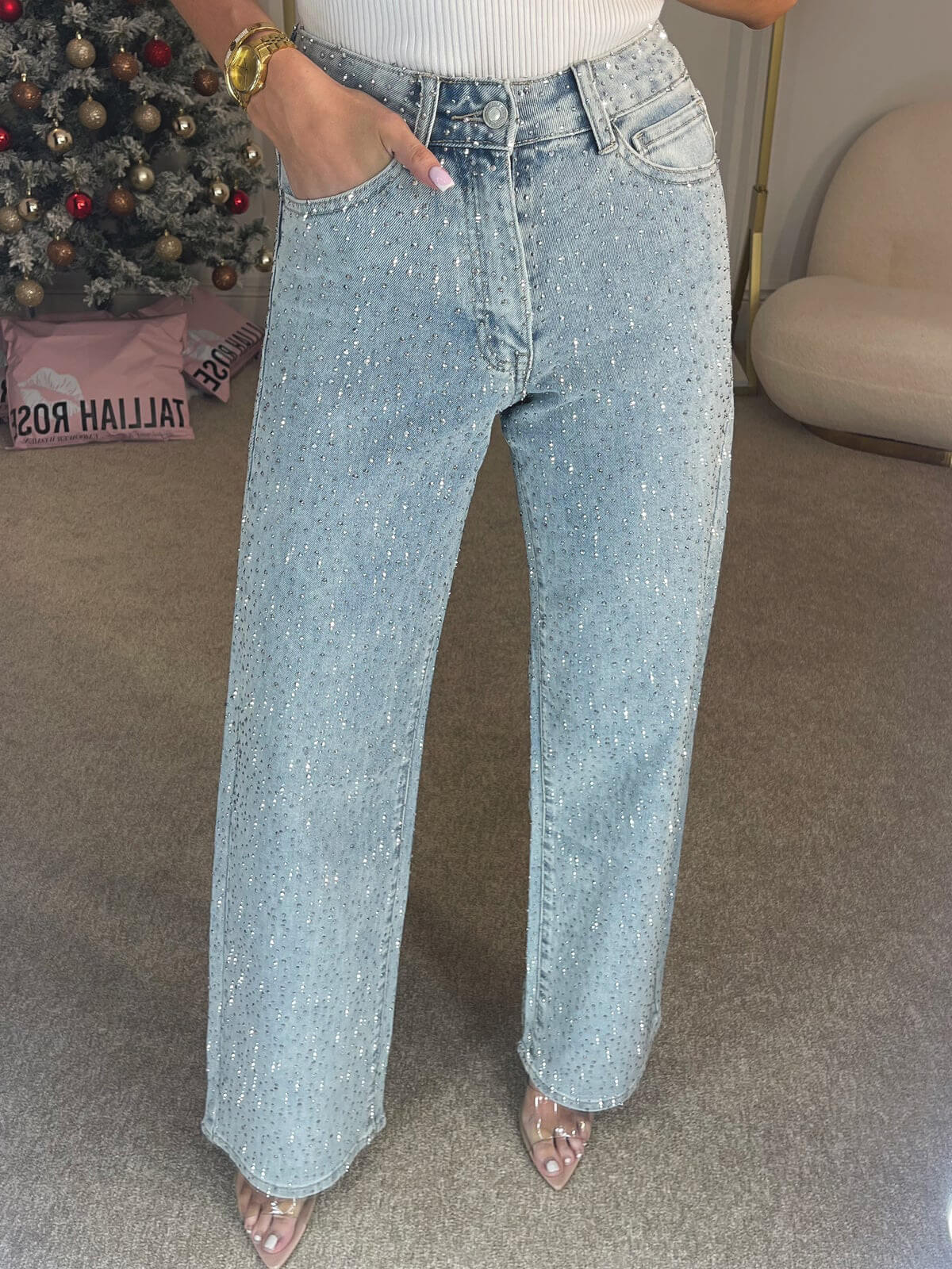 Rachel Jean Taille Haute Scintillant für Frauen – Flattering Schnitt mit Glänzenden Details & Moderner Stil