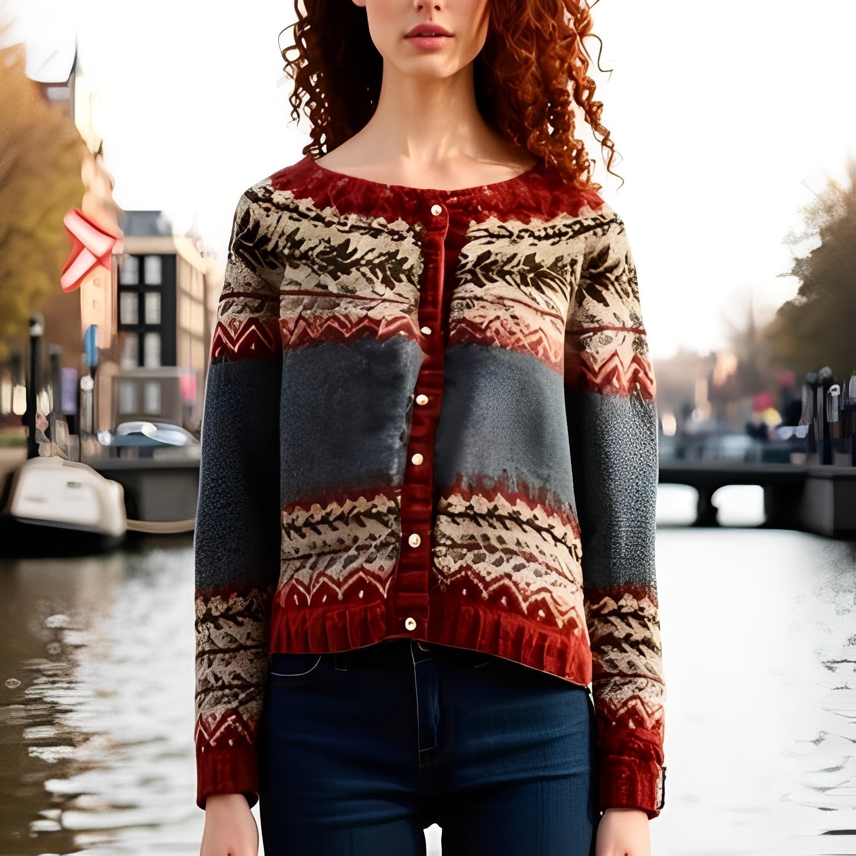 Aitana – Cardigan Femme en Maille Ethnique – Pull Scandinave Doux et Chaud pour le Port Quotidien
