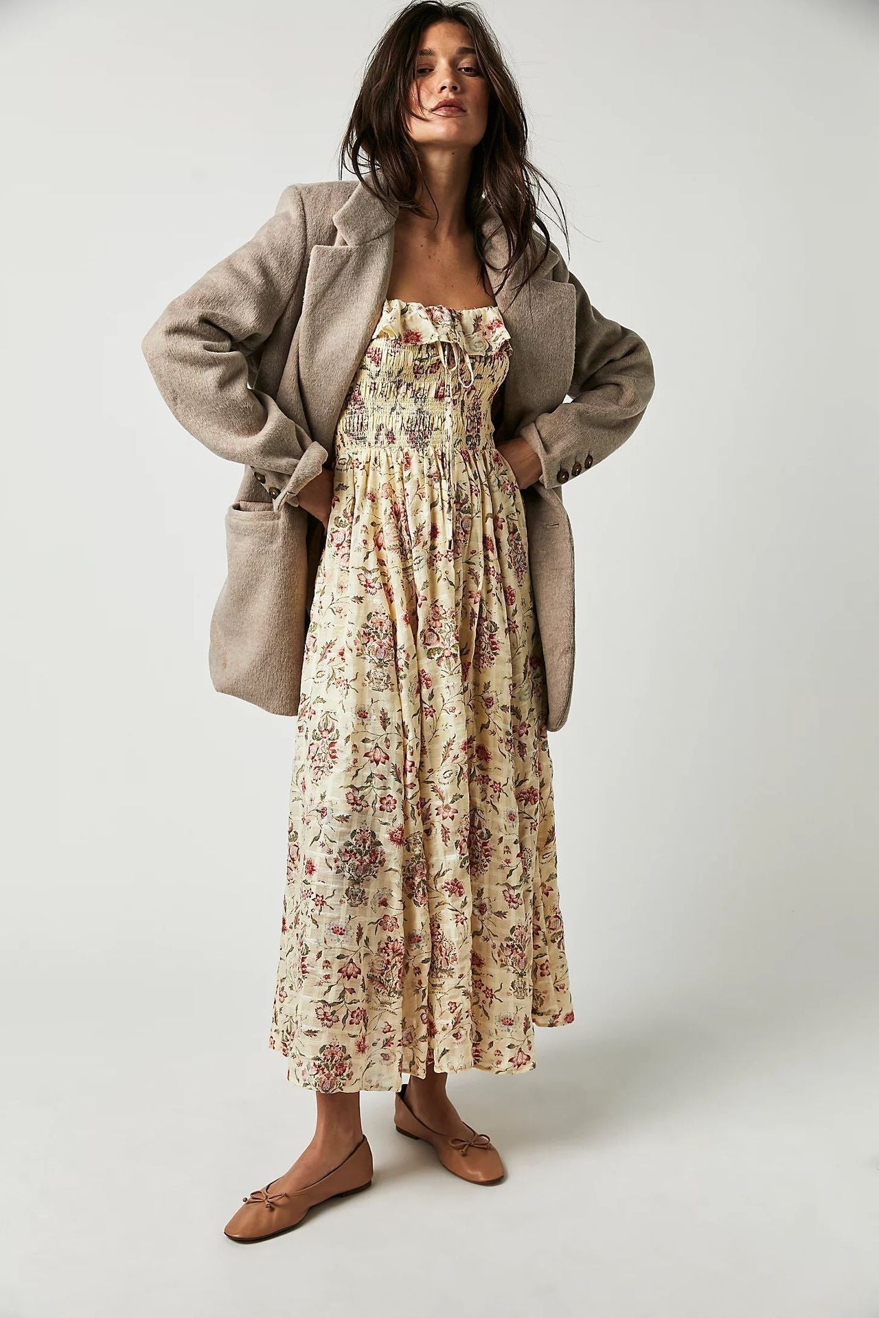 Quinn Robe Midi Woman – Cotton Dress with Flowers with Romantic Bohemian Style & Flattering Cut
