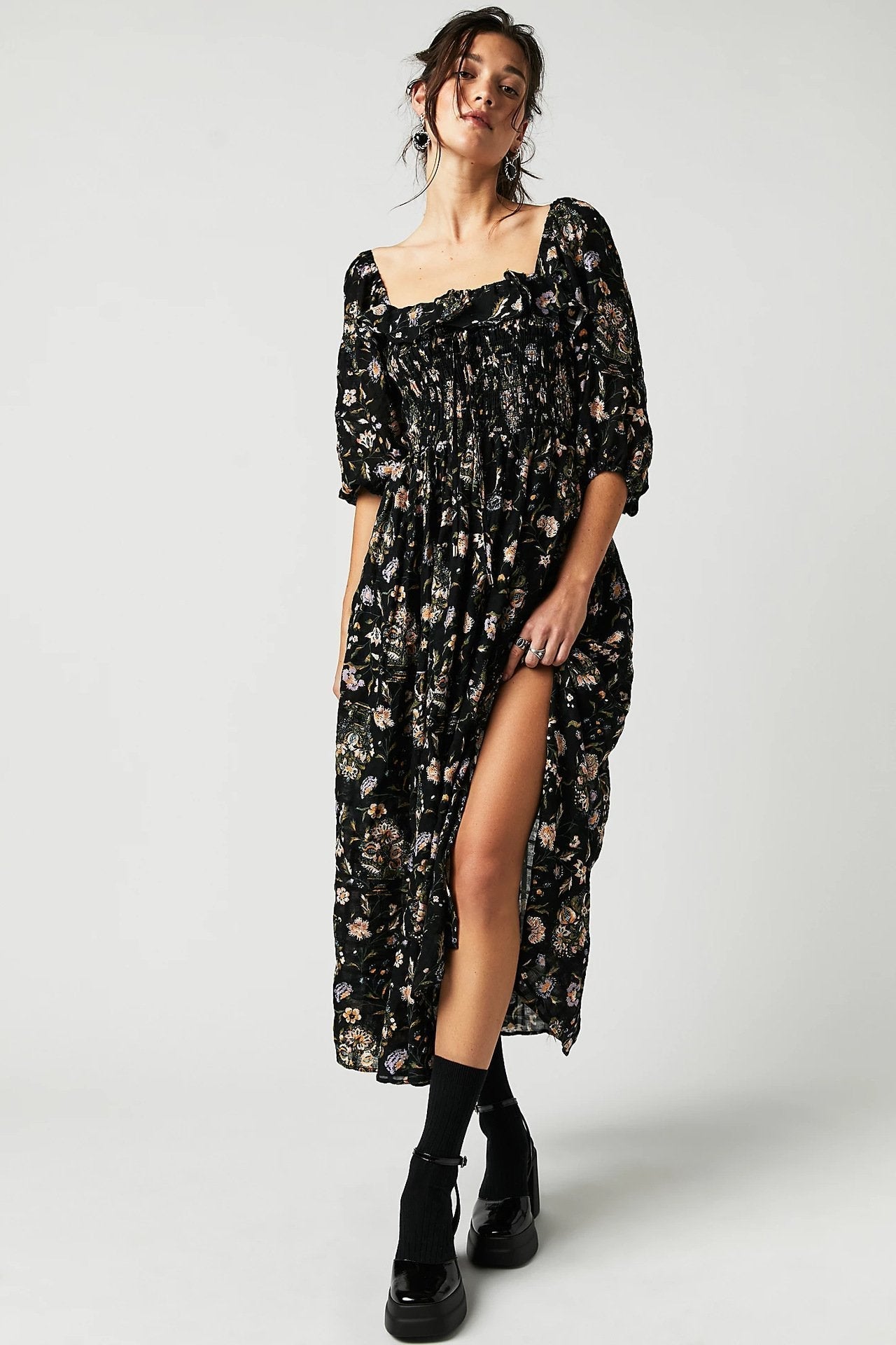 Quinn Robe Midi Woman – Cotton Dress with Flowers with Romantic Bohemian Style & Flattering Cut