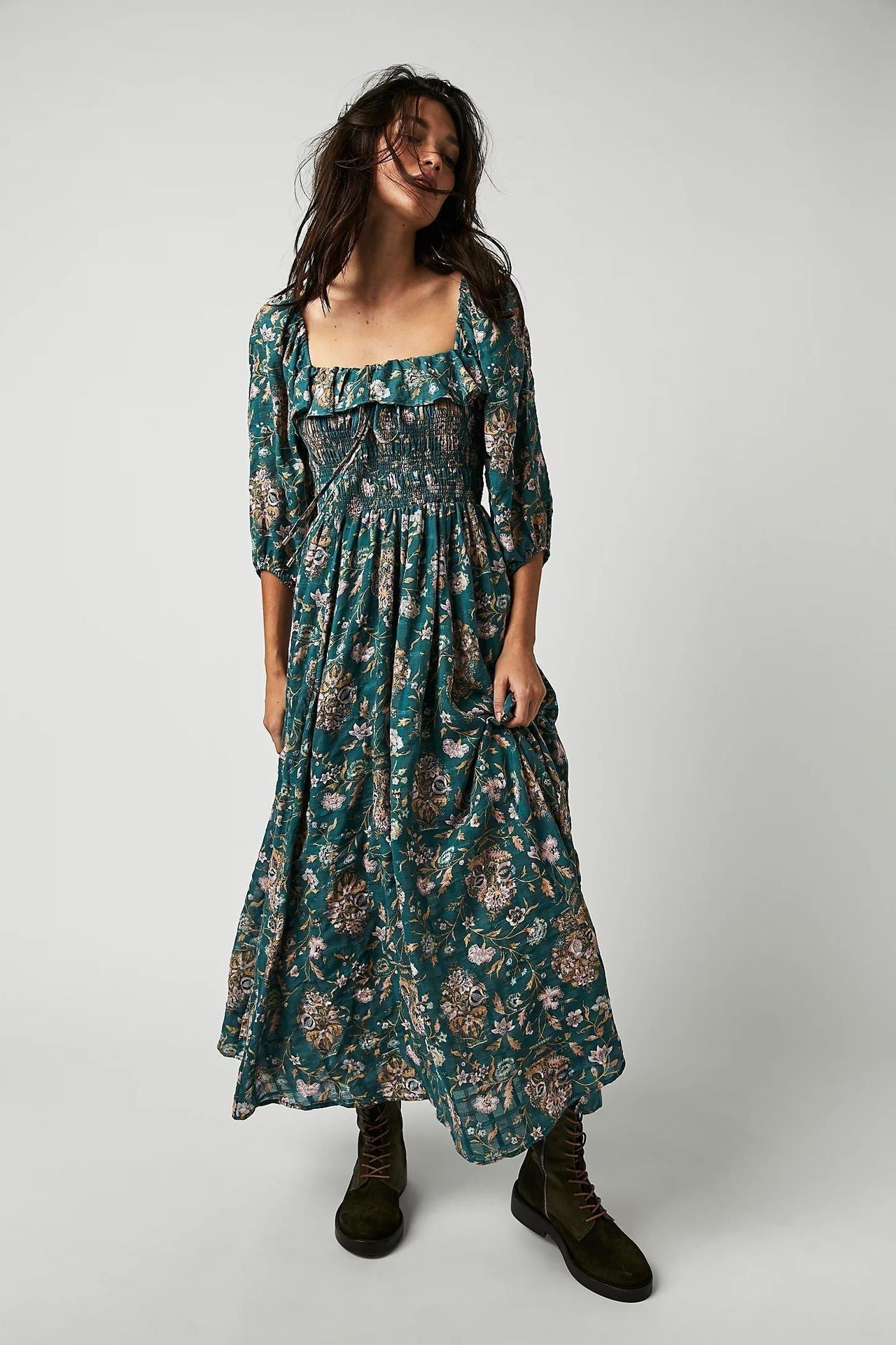 Quinn Robe Midi Woman – Cotton Dress with Flowers with Romantic Bohemian Style & Flattering Cut