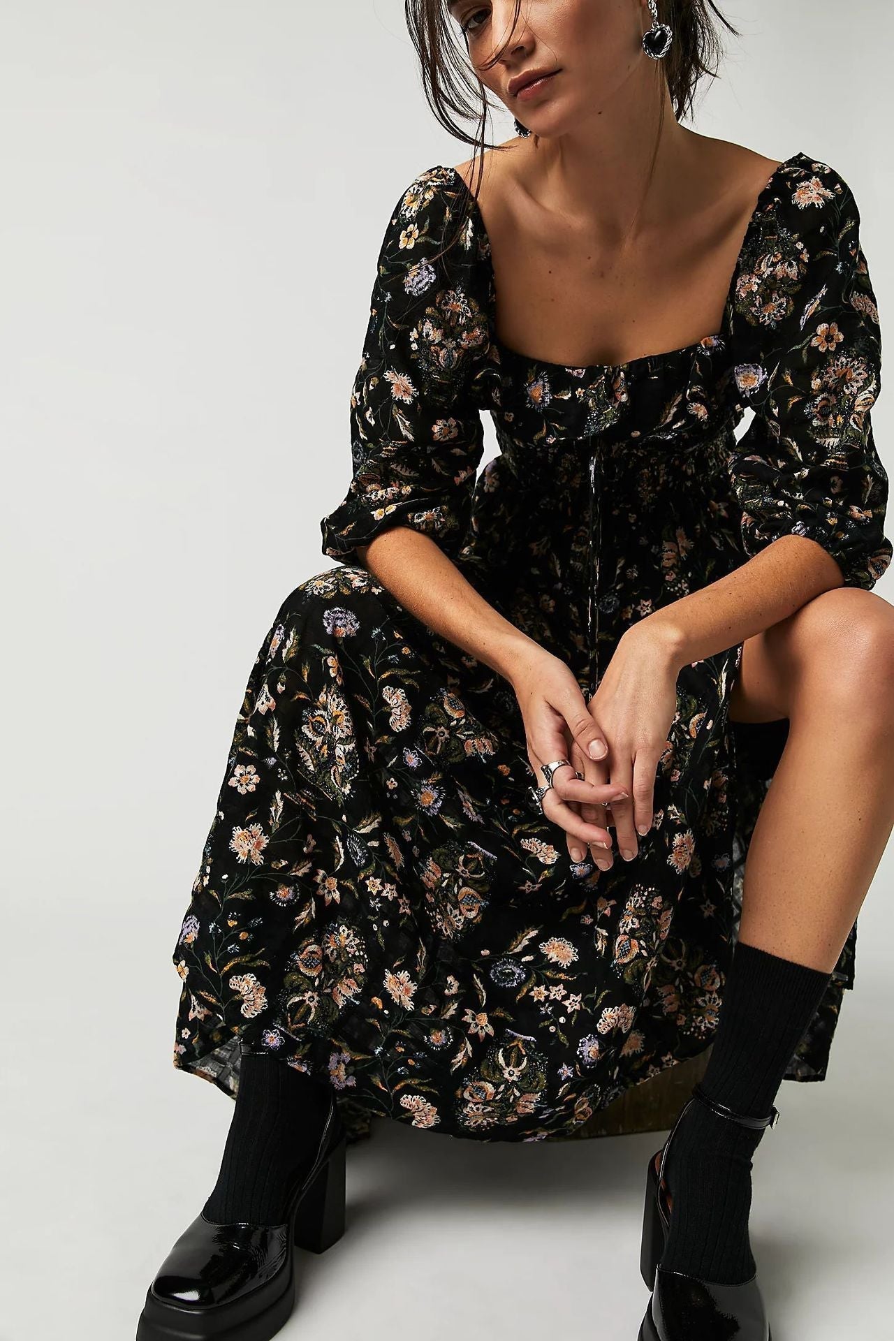 Quinn Robe Midi Woman – Cotton Dress with Flowers with Romantic Bohemian Style & Flattering Cut