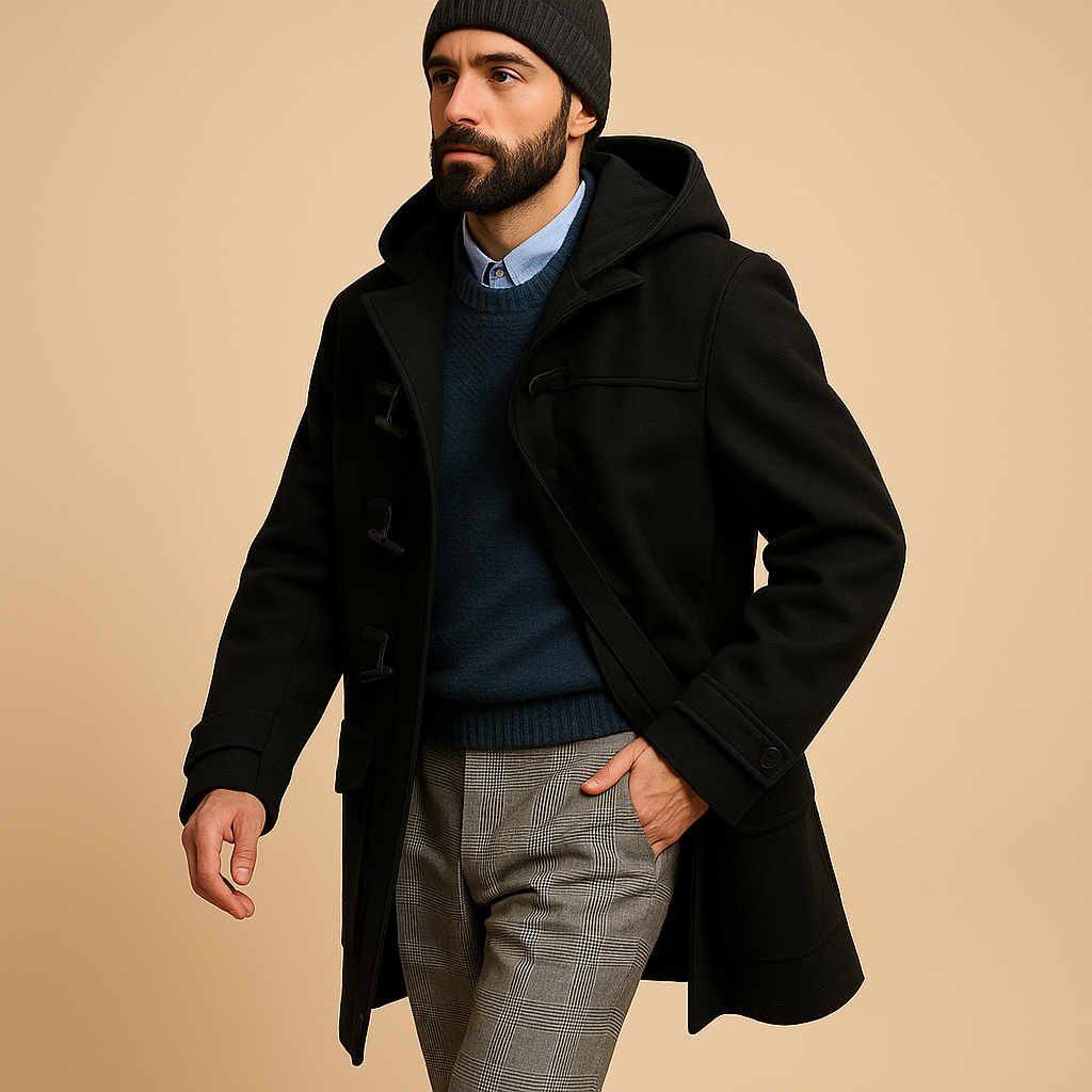 Seth Manteau Lung Bărbați – Croială Alungită Elegantă cu Închidere Frontală & Buzunare Laterale