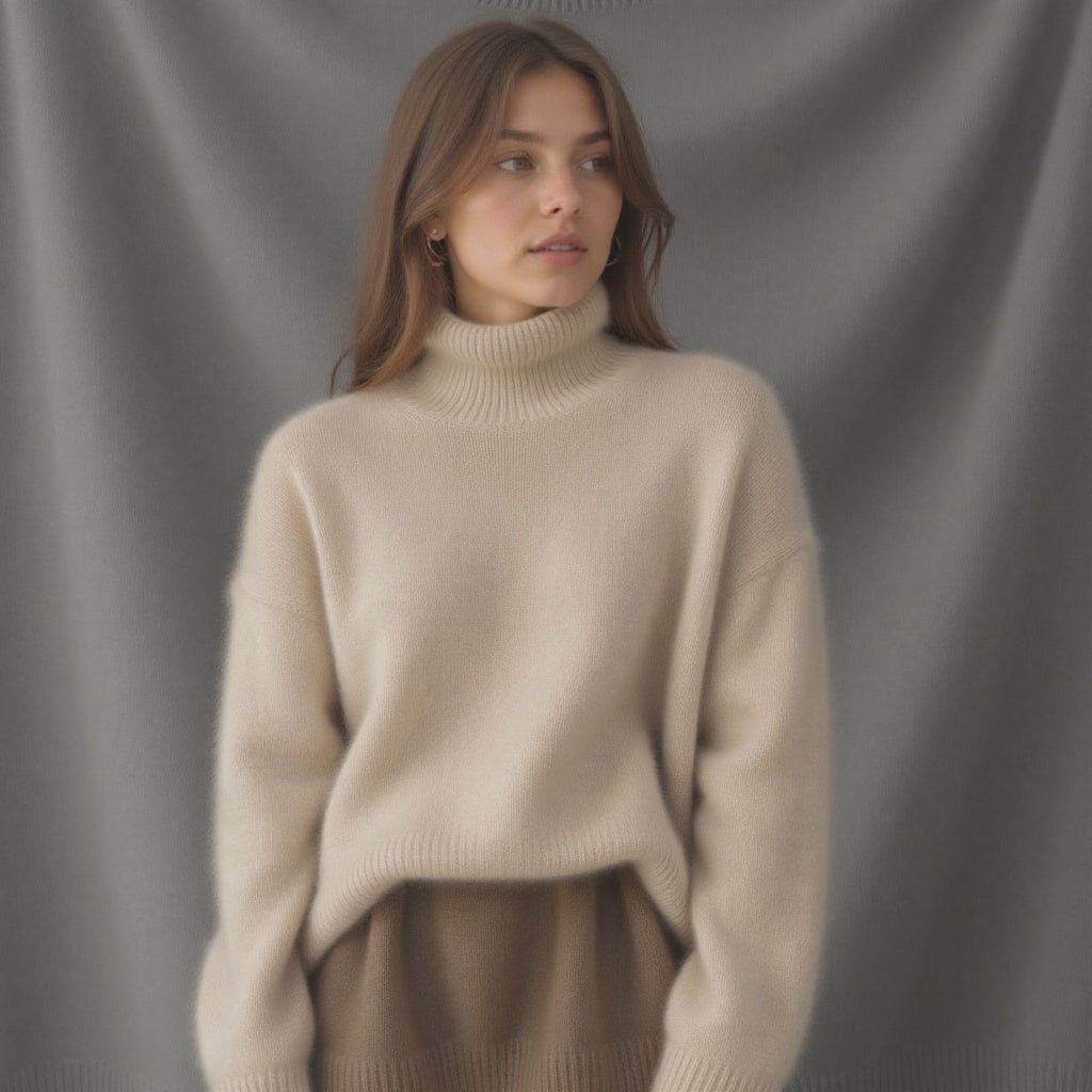 Sydney Pull Femme Col Roulé Oversize en Cachemire – Doux, Chaud & Élégant
