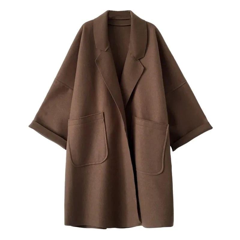 Megan Manteau Long Oversize Femme – Frakke i uld med bælte & dobbeltradet elegant knaplukning