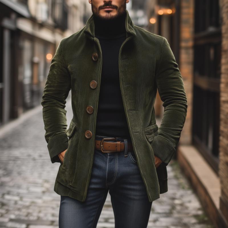 Emerson Manteau Homme Velours Côtelé – Coupe Slim avec Col Montant & Poches Latérales Élégantes