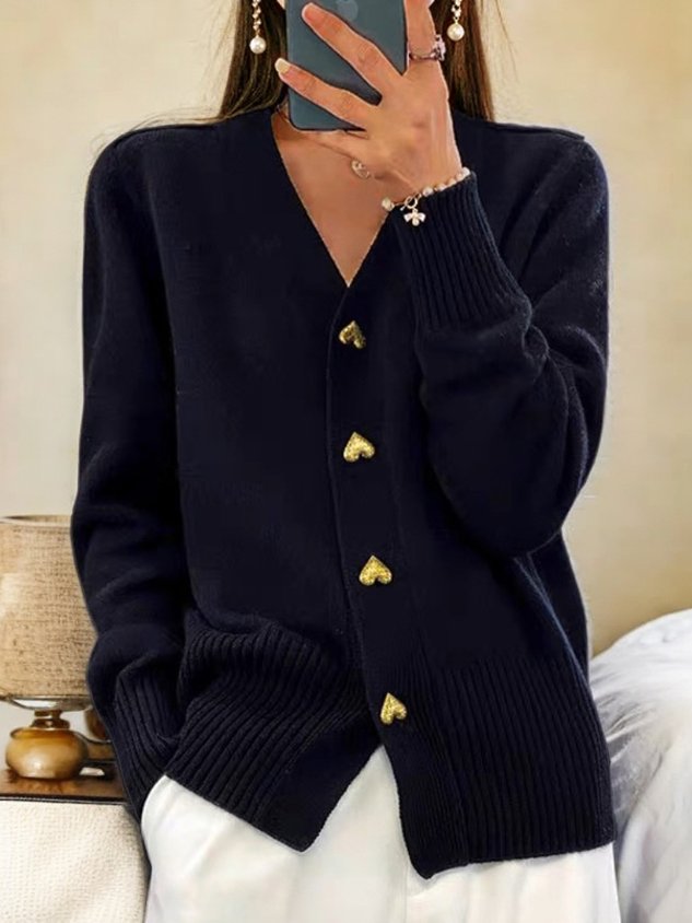 Paulina Gilet Femme – Gilet Chaud Élégant avec Boutons en Forme de Cœur