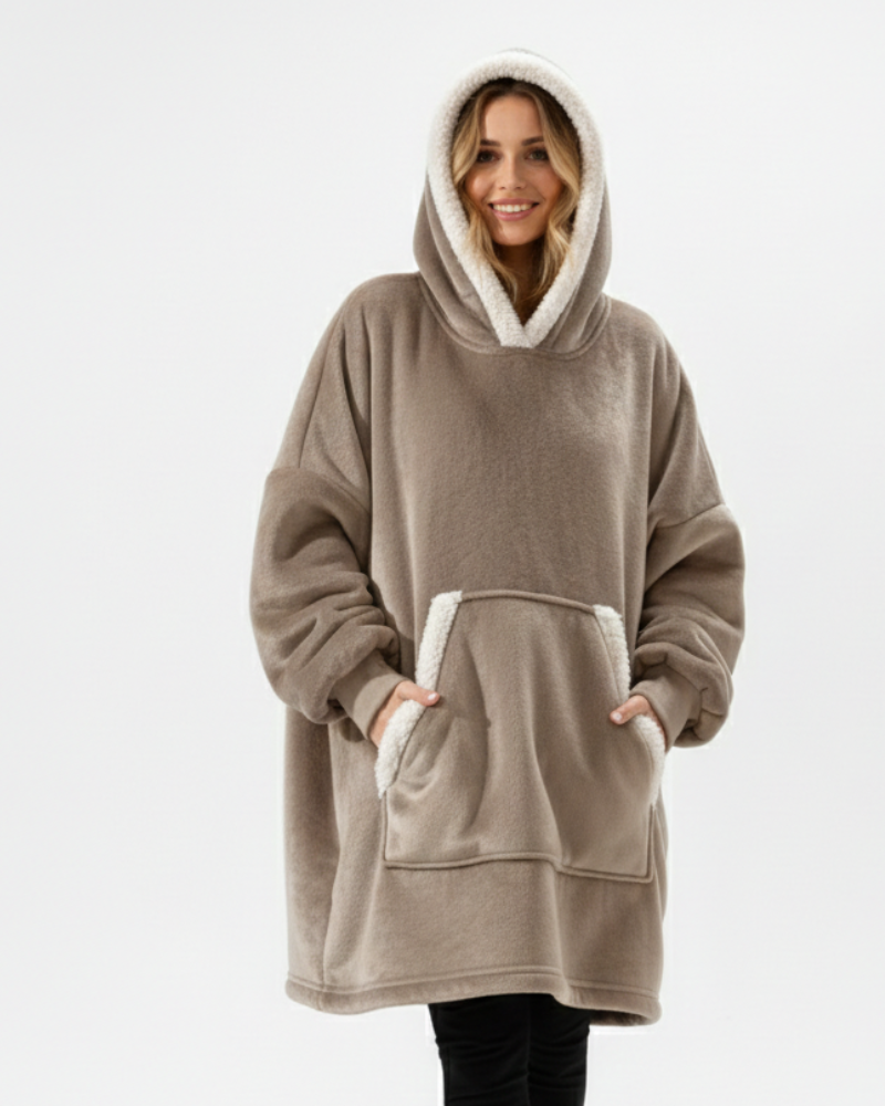Sweatshirt Olla com Capuz Comprida para Mulher – Camisola com Capuz Larga com Bolso Frontal, Estilo Descontraído