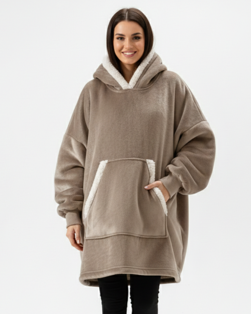 Sweatshirt Olla com Capuz Comprida para Mulher – Camisola com Capuz Larga com Bolso Frontal, Estilo Descontraído