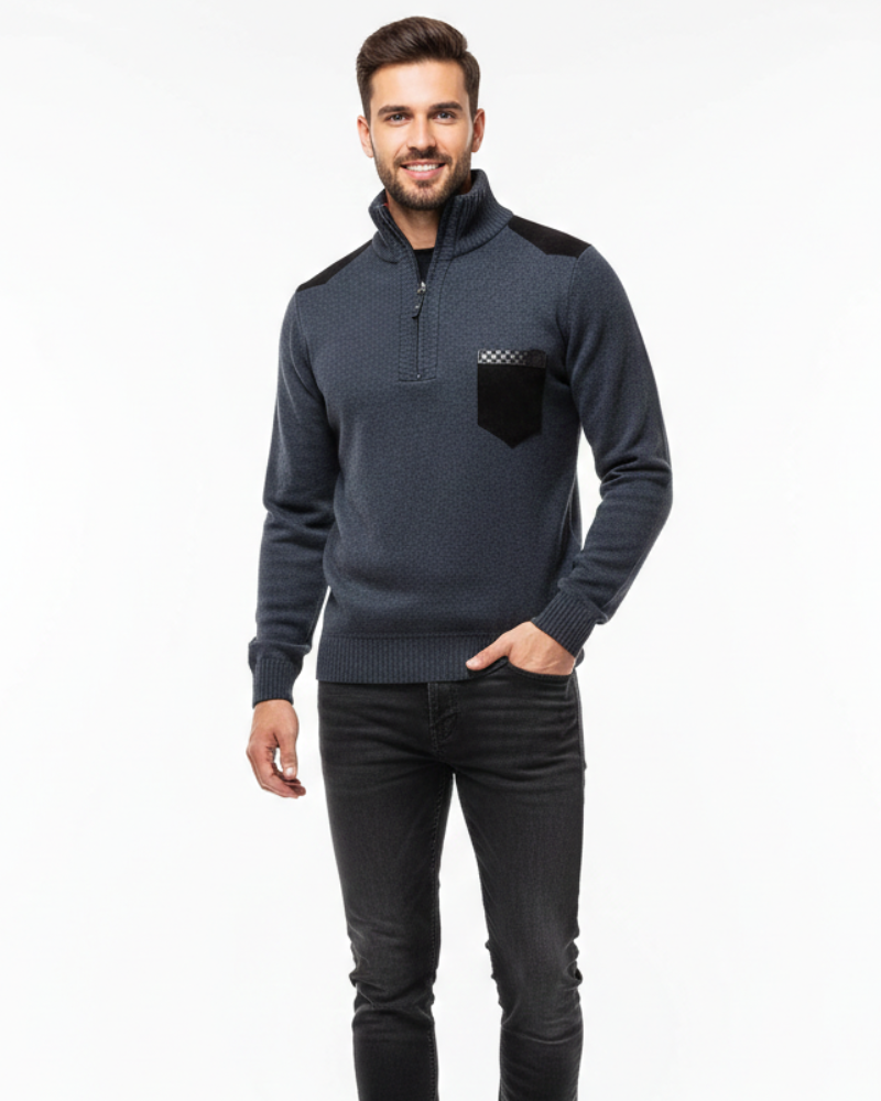 Tristan Herren Wollpullover mit halbem Reißverschluss – Eleganter Pullover mit Brusttasche & Komfortschnitt