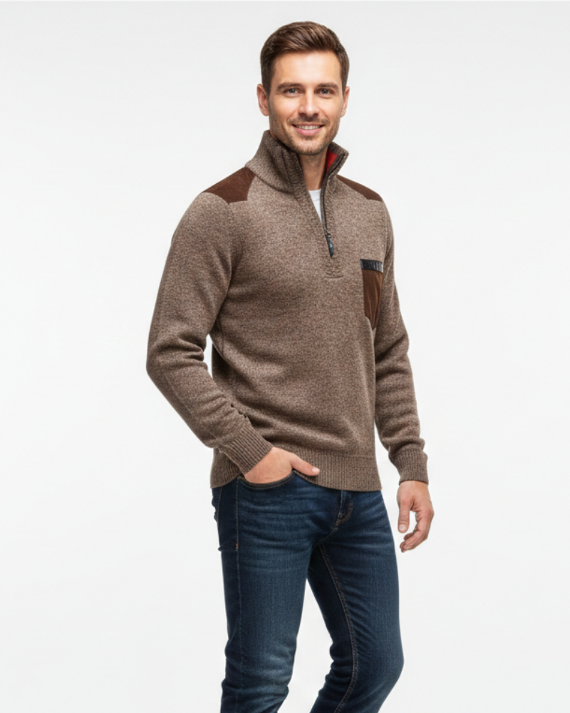 Tristan Herren Wollpullover mit halbem Reißverschluss – Eleganter Pullover mit Brusttasche & Komfortschnitt