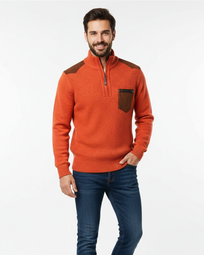 Tristan Herren Wollpullover mit halbem Reißverschluss – Eleganter Pullover mit Brusttasche & Komfortschnitt