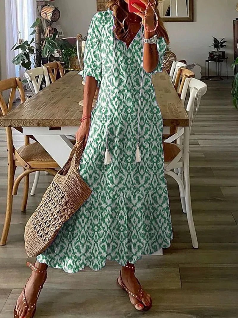 Long Dress Woman Bettina – Bohemian Summer Dress with Waist Cord & Airy Cut