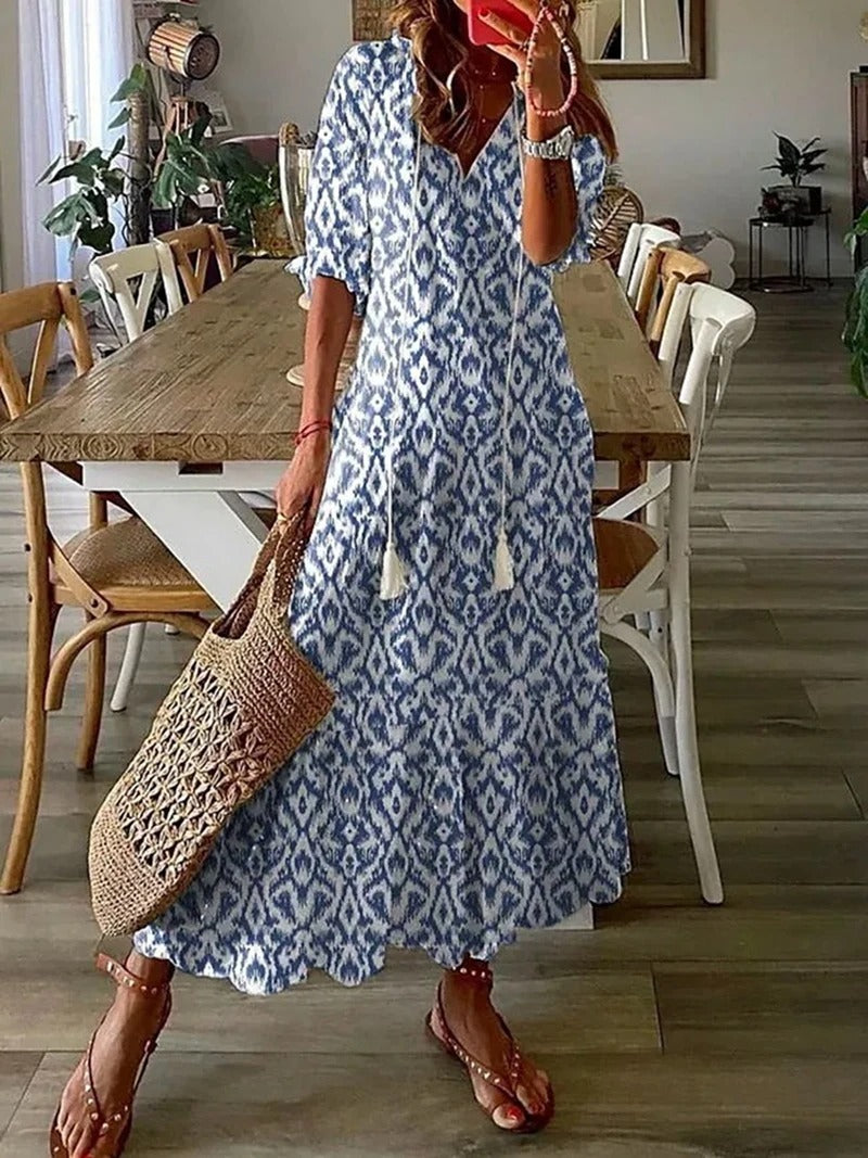 Long Dress Woman Bettina – Bohemian Summer Dress with Waist Cord & Airy Cut