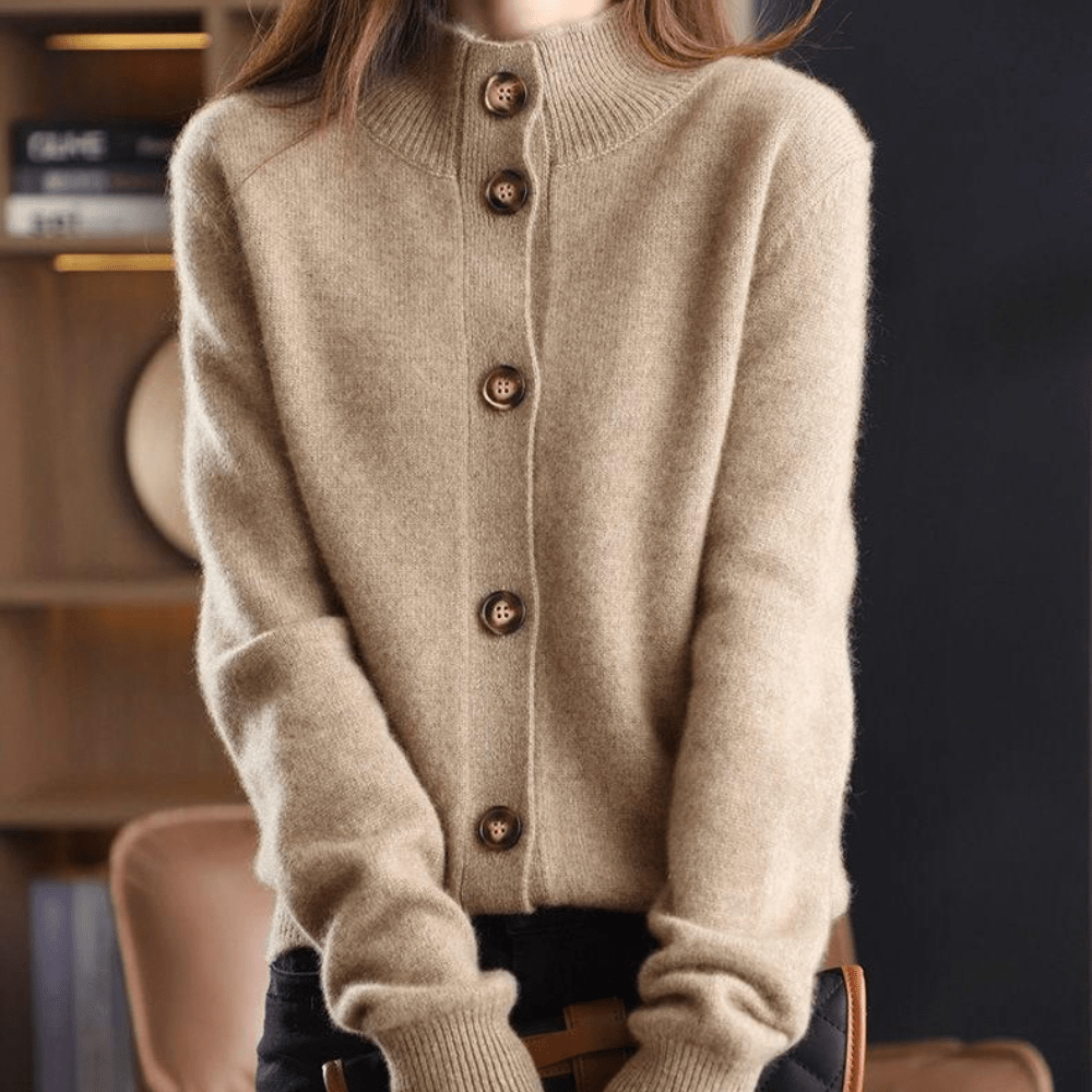 Marcy Cardigan Femme – Měkká pletenina s límcem, elegantní zapínání na knoflíky a pohodlný střih