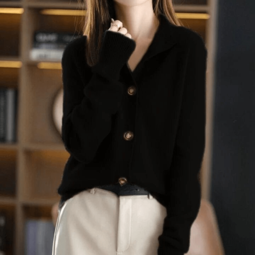 Marcy Cardigan Femme – Měkká pletenina s límcem, elegantní zapínání na knoflíky a pohodlný střih
