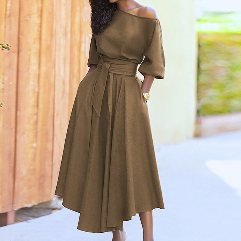 Ella Elegant Women's Dress – Cotton Dress with Fitted Waist & Versatile Classic Style