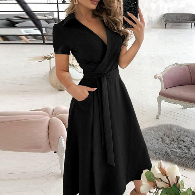 Ella Elegant Women's Dress – Cotton Dress with Fitted Waist & Versatile Classic Style