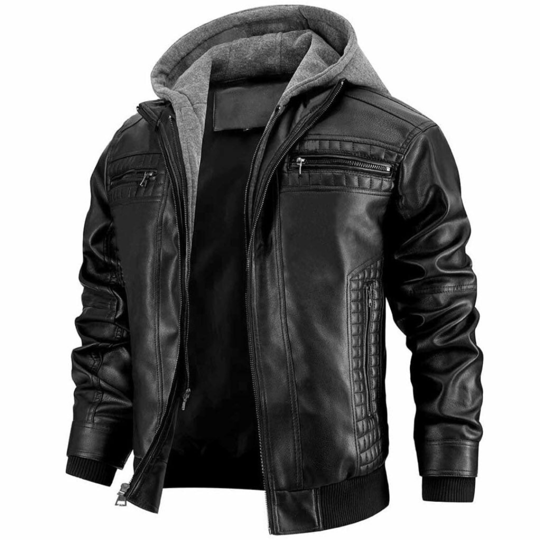 Jace Veste Herre i Læder – Retro Motorcykelstil med Hætte & Lynlås Lukning