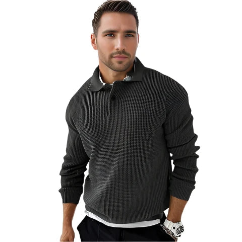 Carlo Pull Homme – Elegantna pletena polo majica s ovratnikom na kopčanje i modernim rebrastim uzorkom