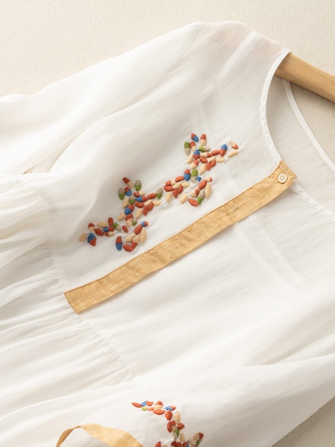 Vestido Zara Mulher – Vestido Bordado em Algodão e Linho com Desenho Étnico e Corte Confortável