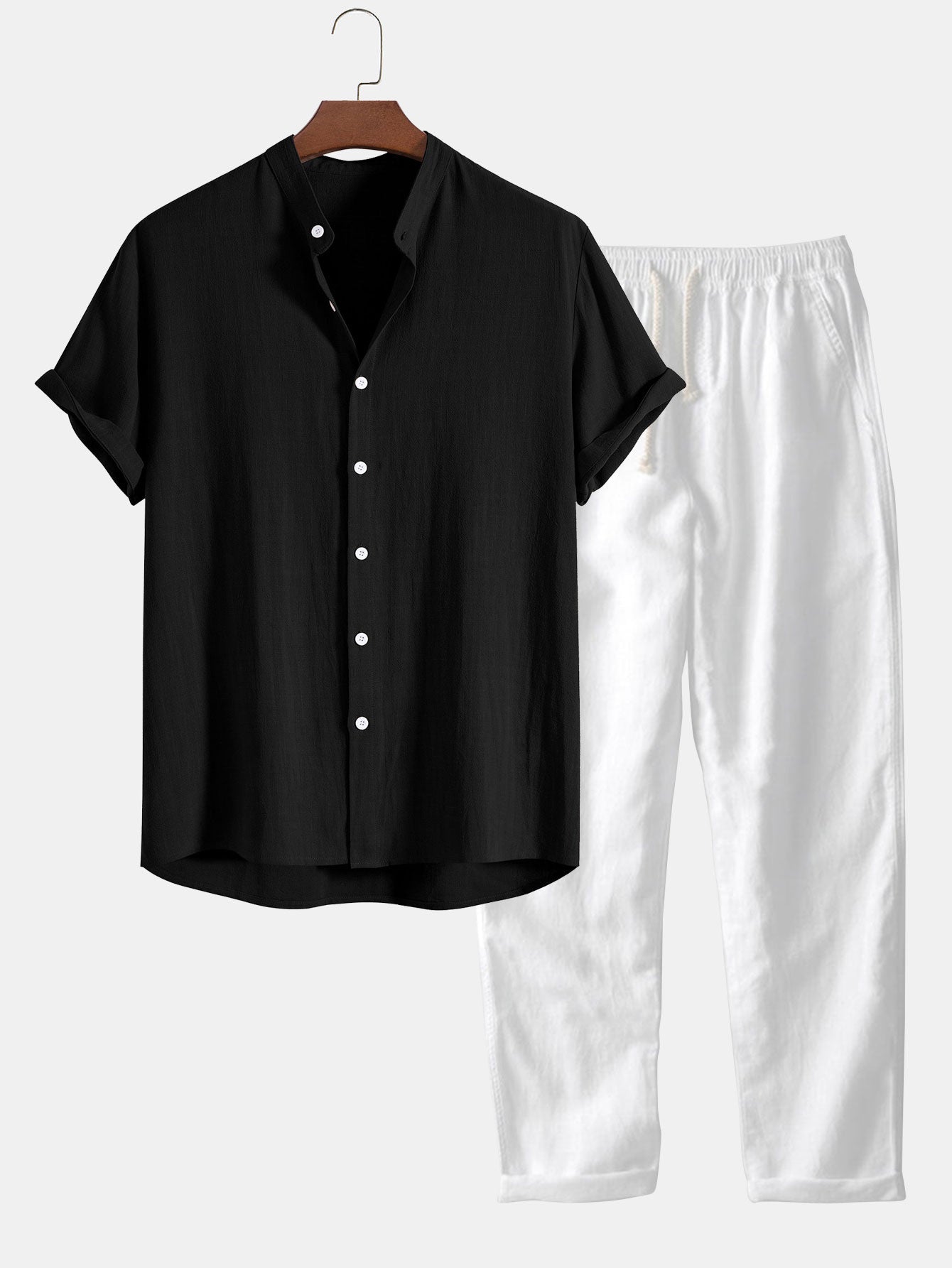 Richard Ensemble Estival Homme – Look en Lin Respirant avec Manches Courtes & Pantalon Confortable