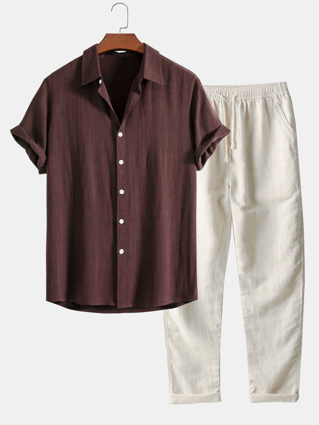 Richard Ensemble Estival Homme – Look en Lin Respirant avec Manches Courtes & Pantalon Confortable