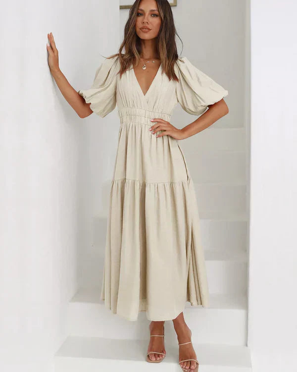 Abito midi da donna Abiah - Elegante con maniche a sbuffo e raffinato stile femminile