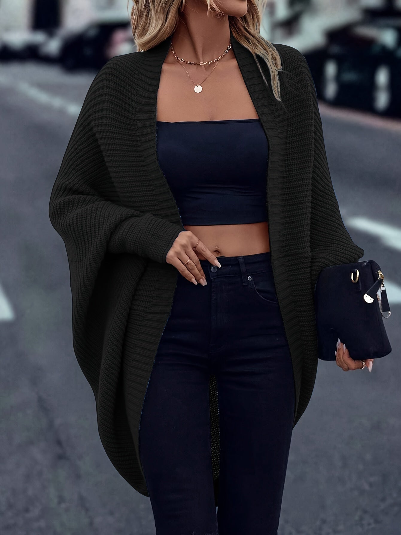 Madison Cardigan Tricoté Oversize para Mujer – Capa Invernal Suave con Corte Informal y Apertura en la Parte Delantera