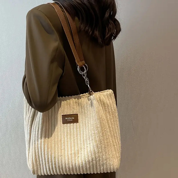 Amanda Sac Shopper Woman – Elegant Corduroy Bag with Large Space & Adjustable Shoulder Strap