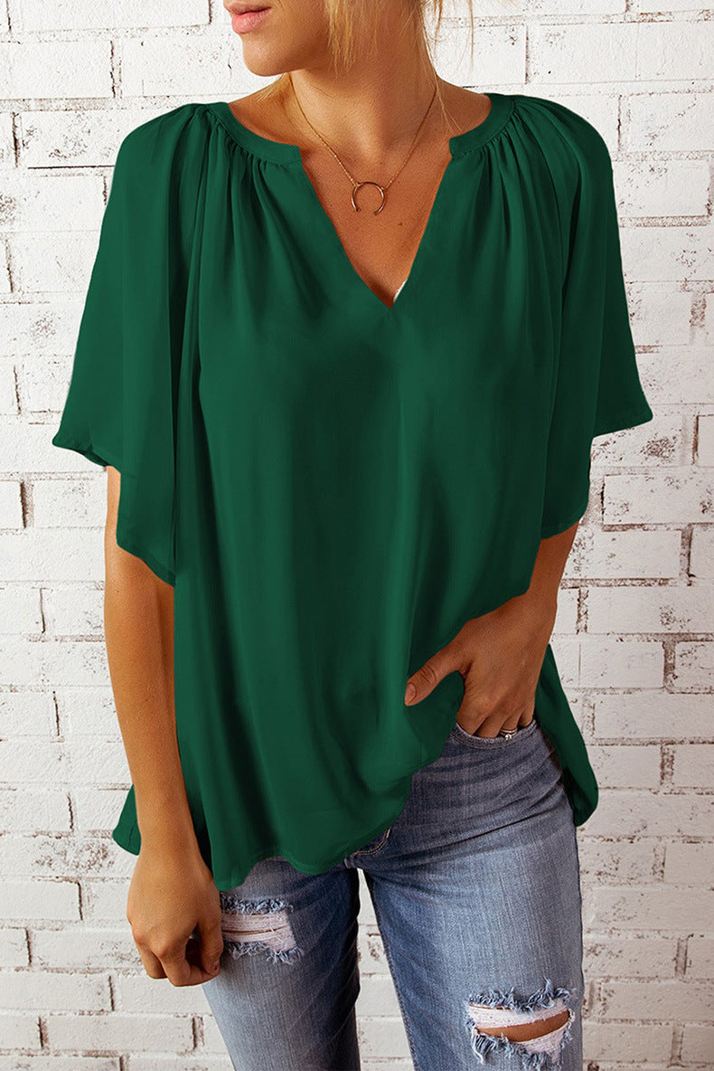 Samara T-Shirt Femme – Lässiges Oberteil mit kurzen Ärmeln aus weichem Strick und weiter Passform
