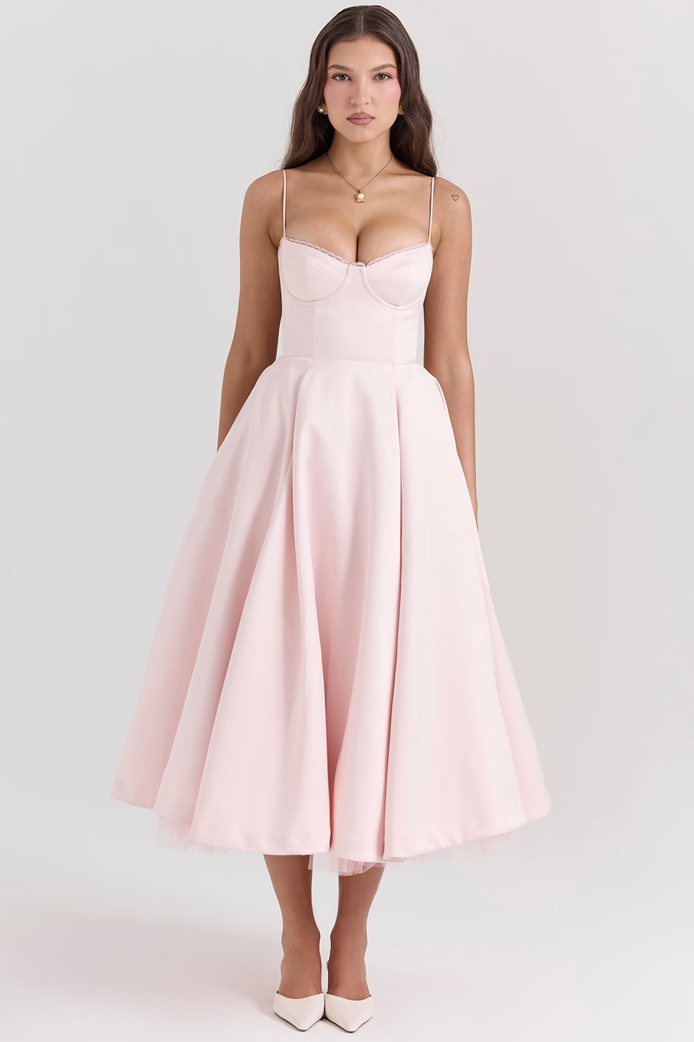 Dawn Robe Midi Femme – Elegante vestido de tul con tirantes ajustables y corte cómodo