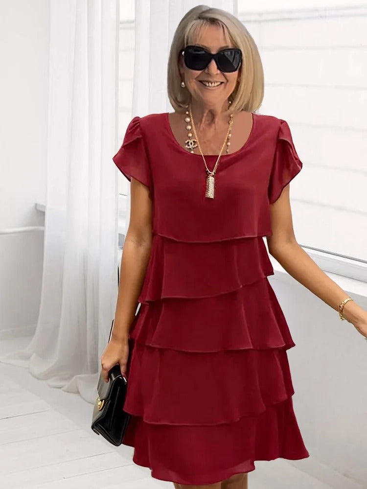 Giselle Robe Midi Femme – Robe Chiffon Fluide à Ourlet Asymétrique, Superposée & Élégante