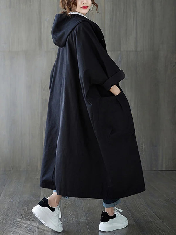 Selena Trenchcoat Femme – Longue Veste avec Capuche & Coupe Élégante pour Temps Pluvieux