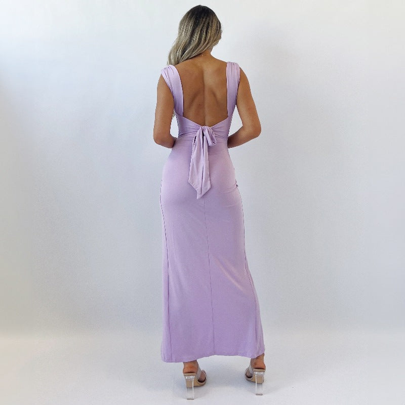 Natalie Rochie Femme – Rochie Elegantă fără Mâneci cu Nod în Spate, Fenta Laterală & Croială Flattering