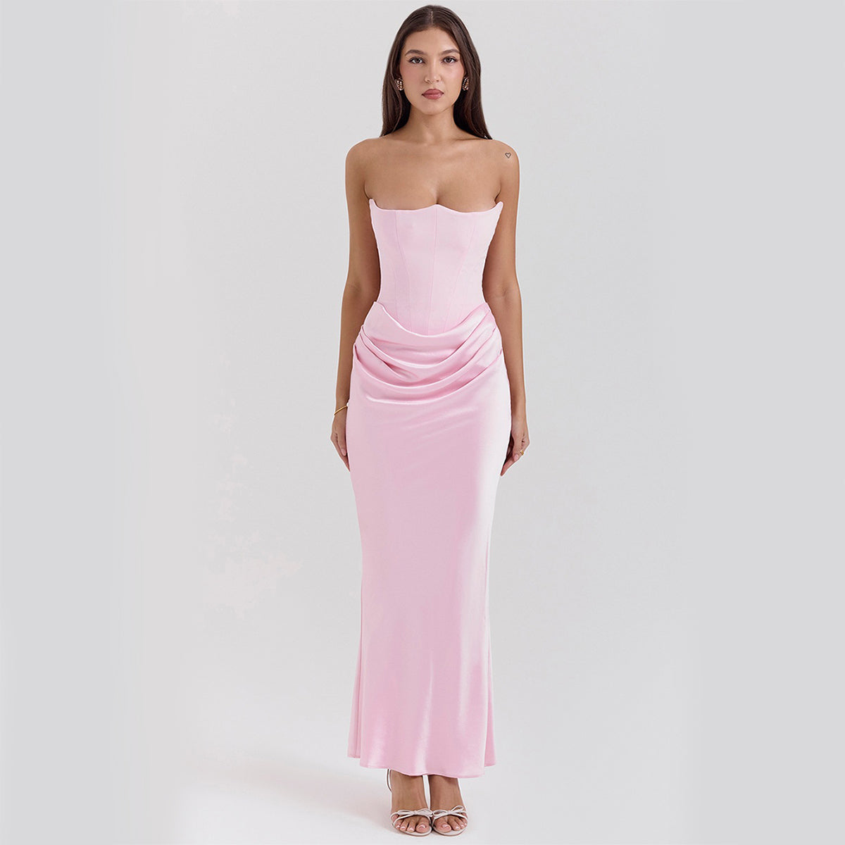 Katie Evening Dress Woman – Long Strapless Dress with Open Back & Elegant Fitted Cut