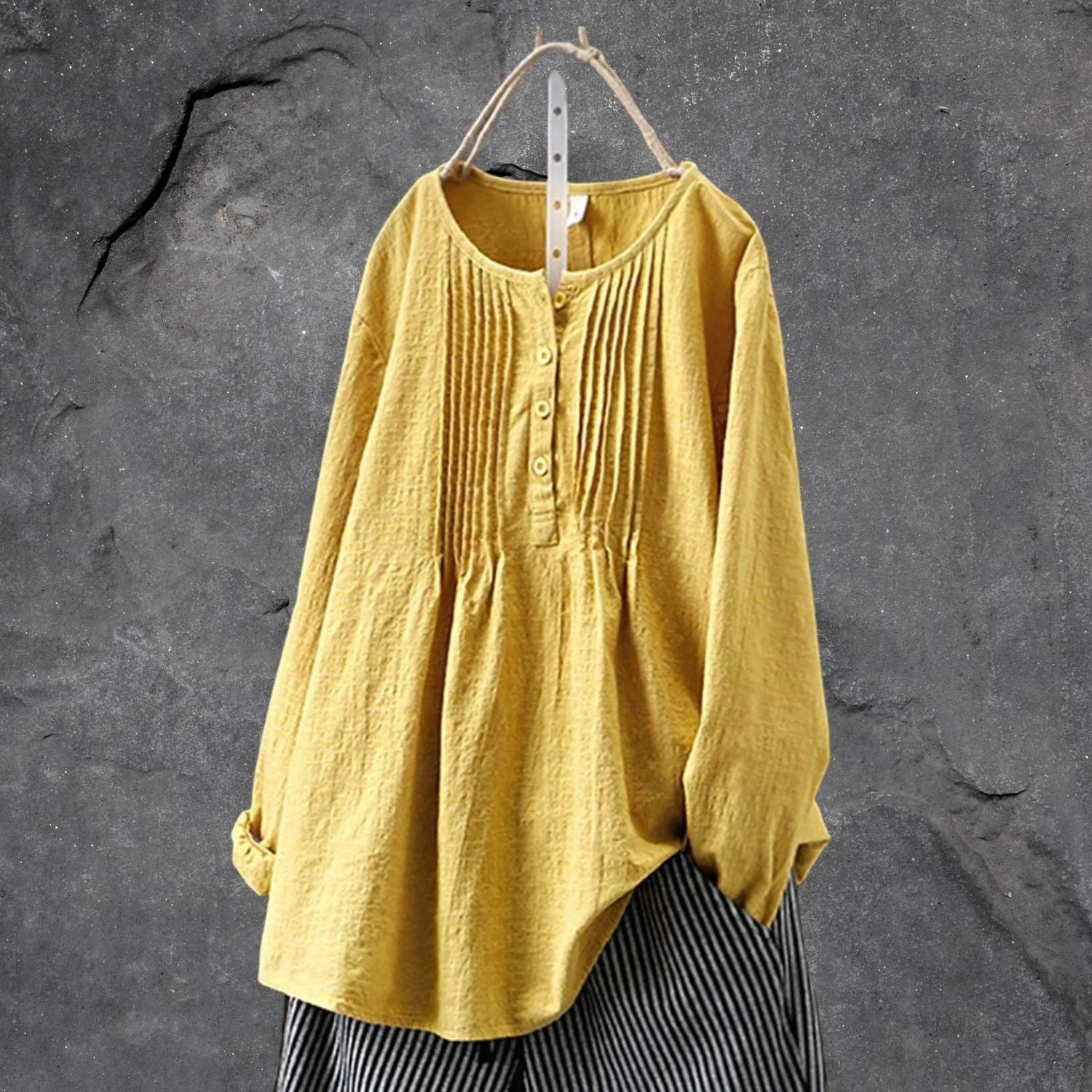 Allen Damesblouse – Lichtgewicht Blouse met Lange of 3/4 Mouwen, Voorste Knopen & Gestructureerde Plooien Zomer