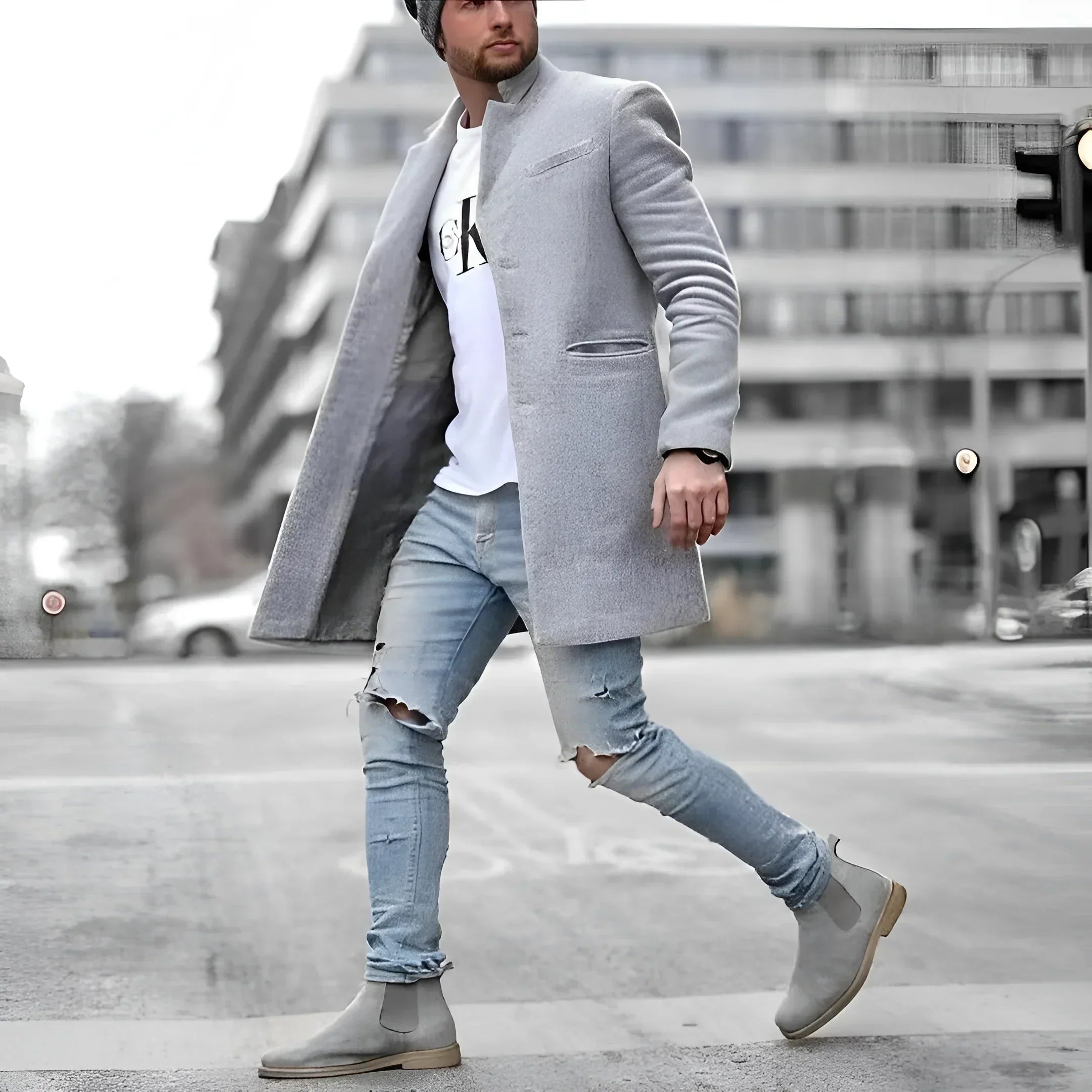 James Manteau Lang Herre – Elegant Duster i Varm Ull med Tidløs Stil