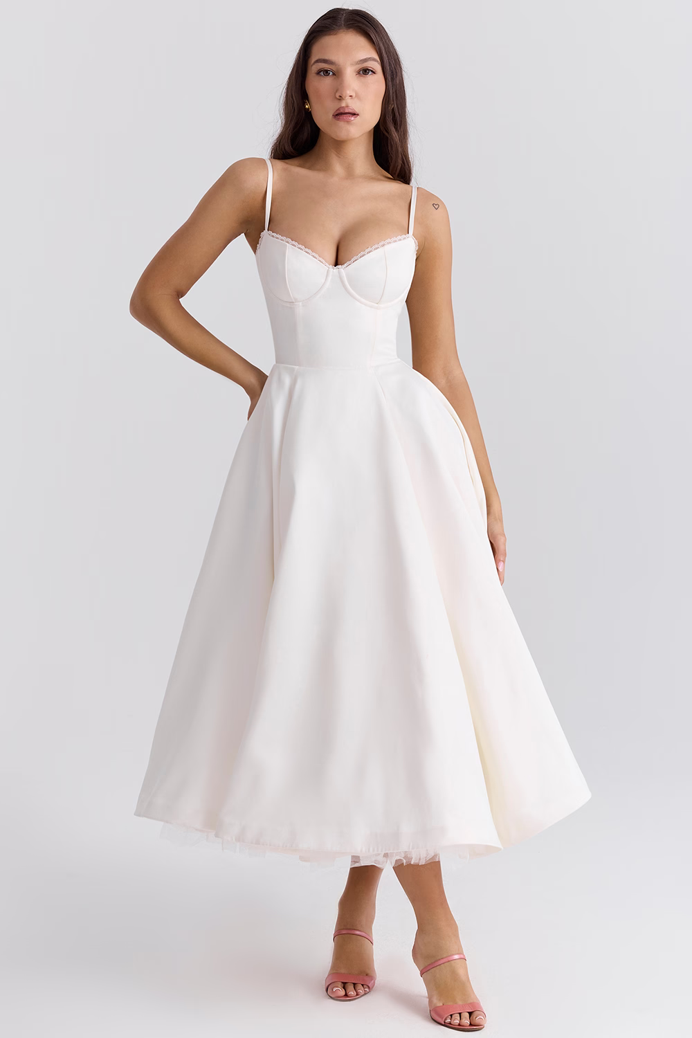 Dawn Robe Midi Femme – Elegante vestido de tul con tirantes ajustables y corte cómodo