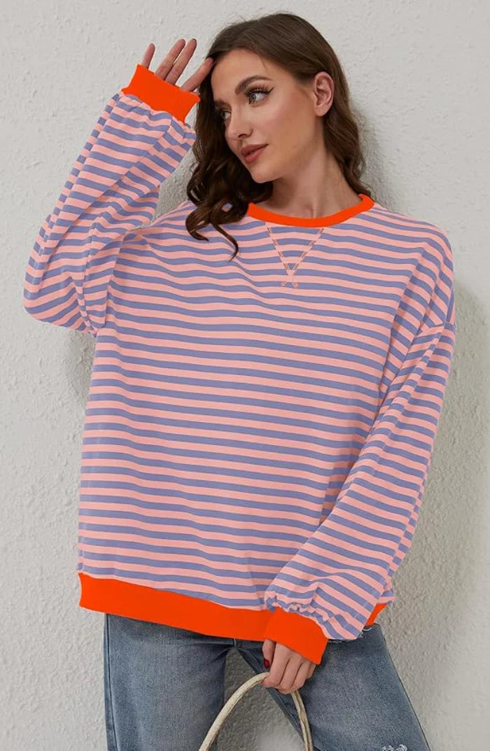 Bluza Mila Oversized – wygodna bluza z klasycznymi paskami i kontrastowymi detalami