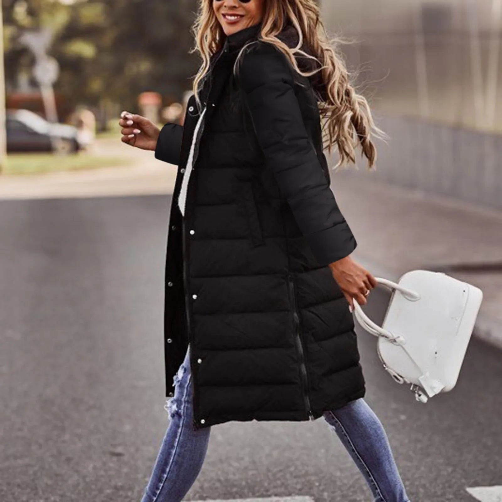 Evie Doudoune Longue Femme – Manteau Hiver Chaud avec Capuche & Coupe Élancée Légère