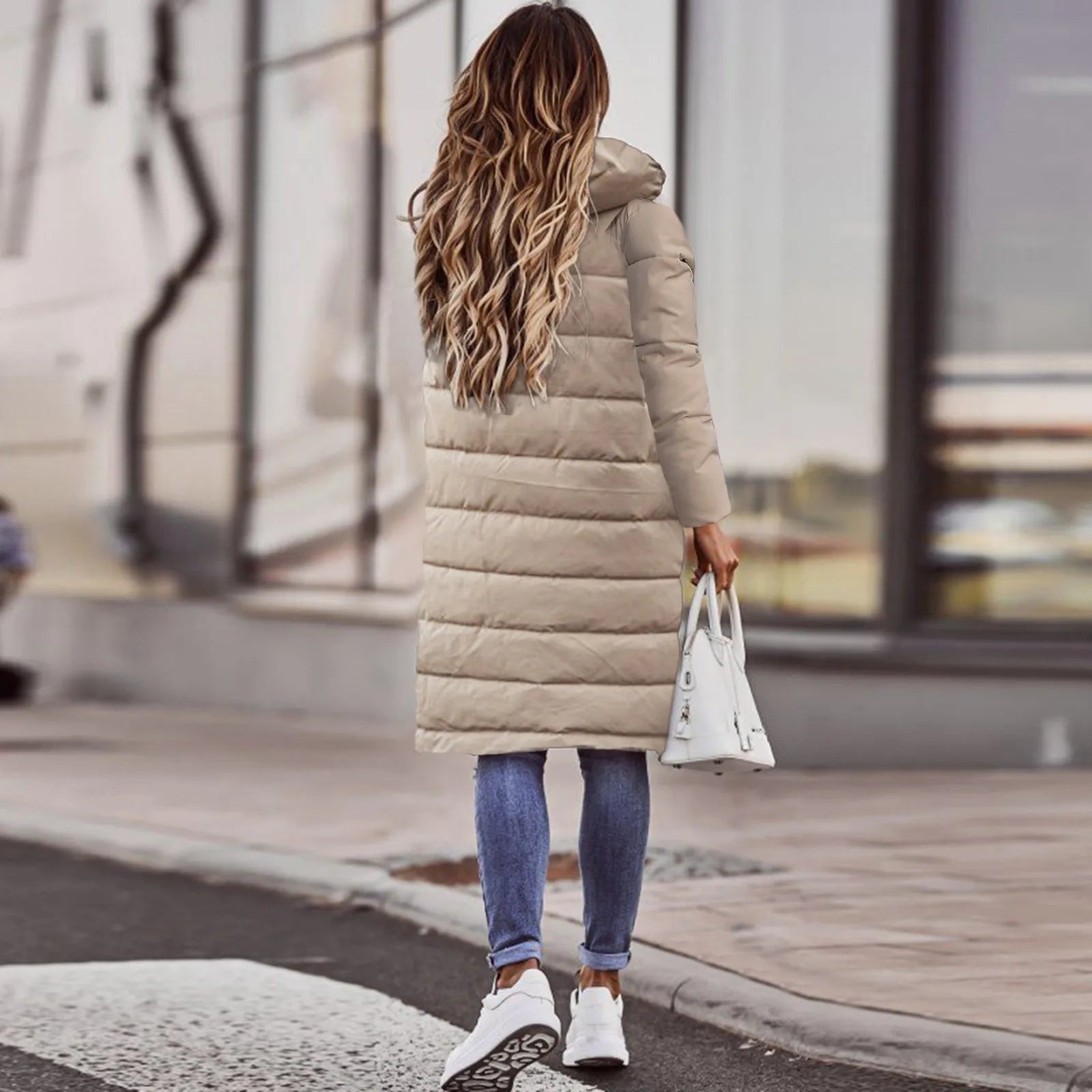 Evie Doudoune Longue Femme – Manteau Hiver Chaud avec Capuche & Coupe Élancée Légère