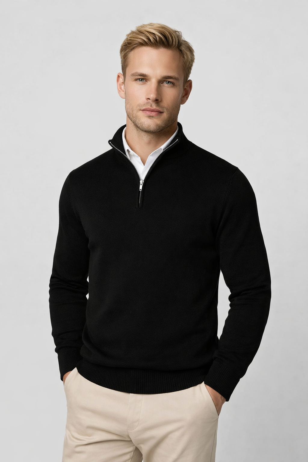 Killian Herre Trøje med Halv Lynlås – Høj Krave, Blødt Strik & Smart-Casual Stil