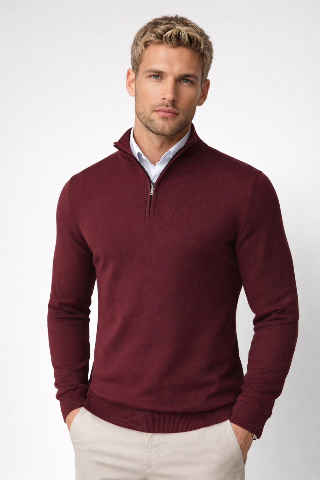 Killian Herre Trøje med Halv Lynlås – Høj Krave, Blødt Strik & Smart-Casual Stil