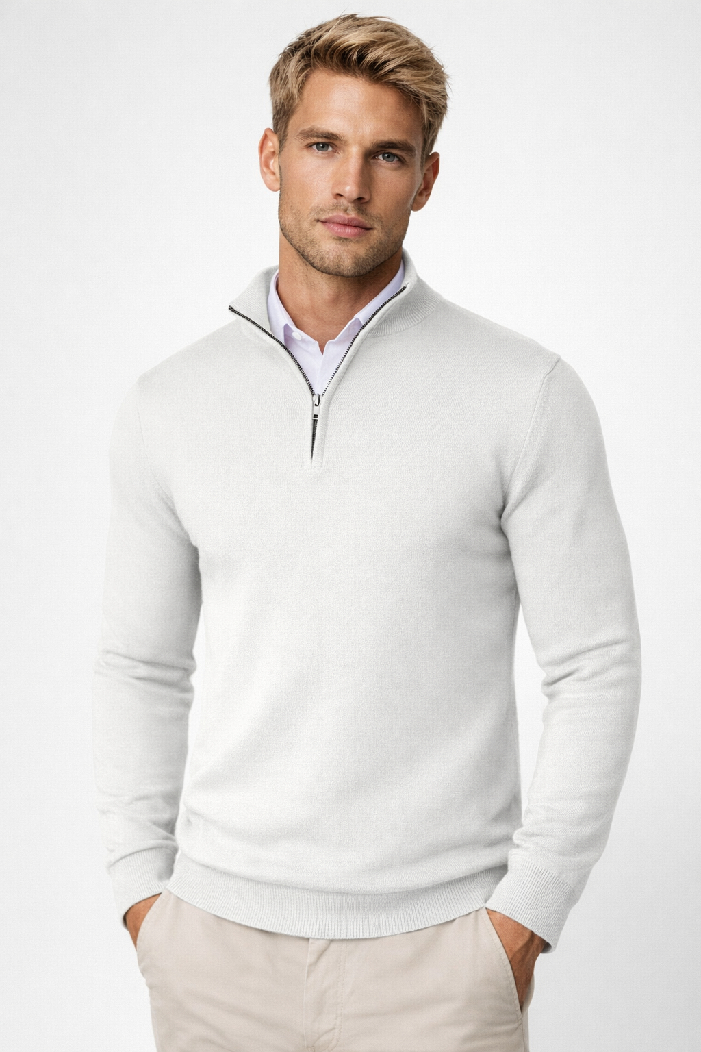 Killian Herre Trøje med Halv Lynlås – Høj Krave, Blødt Strik & Smart-Casual Stil