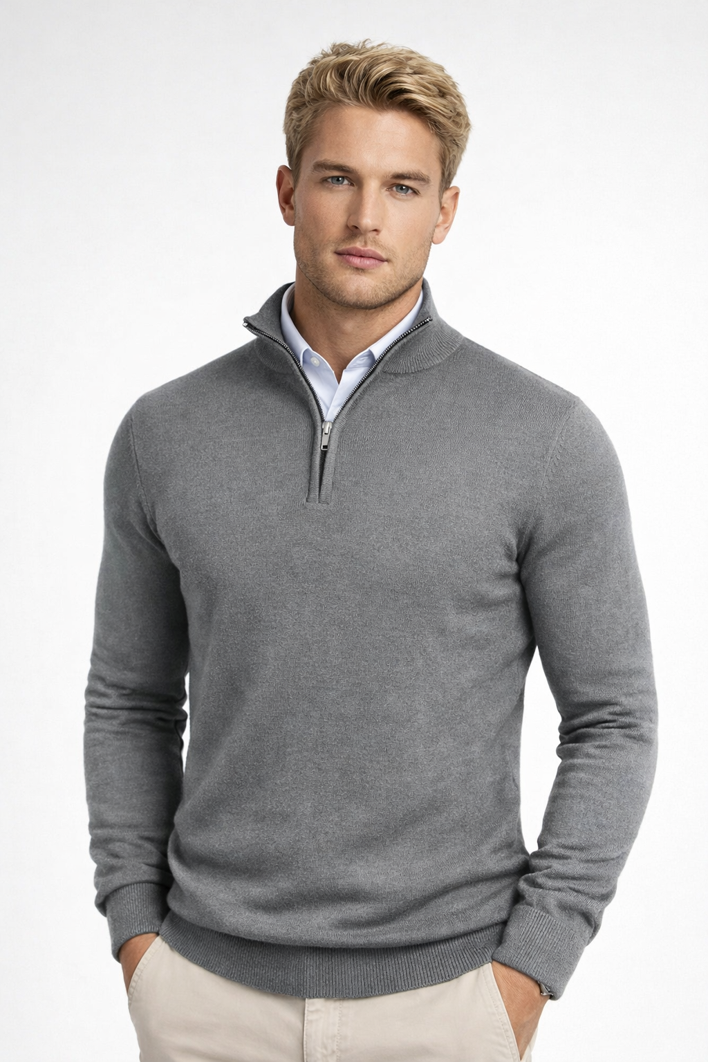 Killian Herre Trøje med Halv Lynlås – Høj Krave, Blødt Strik & Smart-Casual Stil