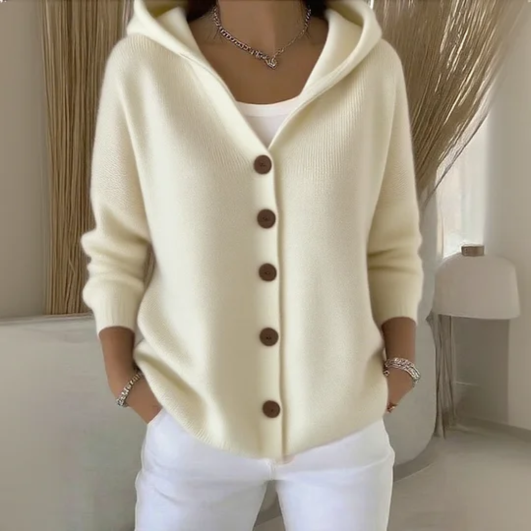 Cataleya Cardigan Femme Hætte – Blød Strik Cashmere Effekt & Elegant Lige Snit