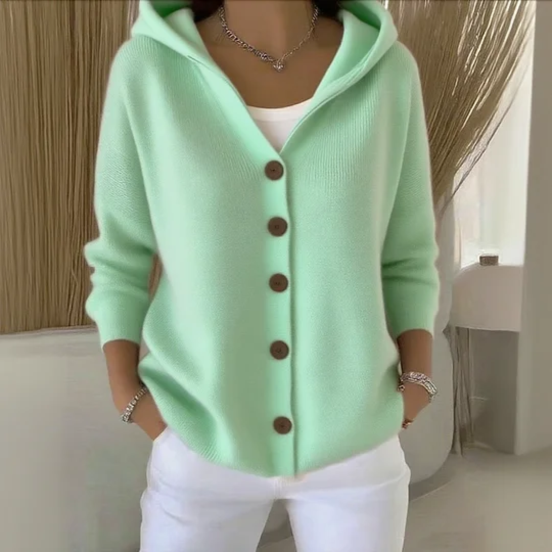 Cataleya Cardigan Femme Hætte – Blød Strik Cashmere Effekt & Elegant Lige Snit