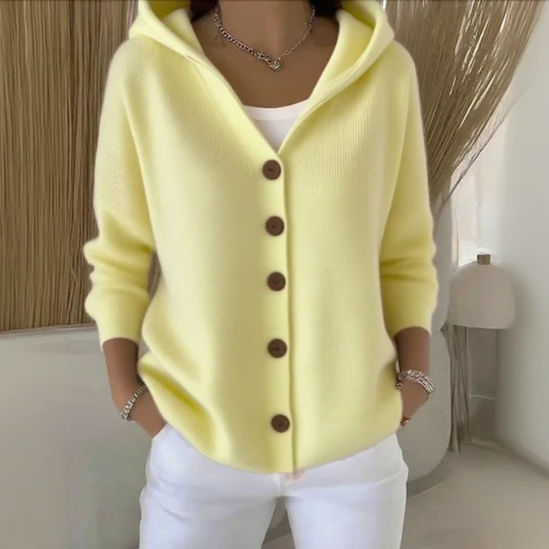 Cataleya Cardigan Femme Hætte – Blød Strik Cashmere Effekt & Elegant Lige Snit